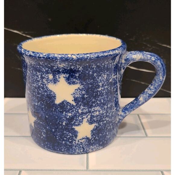 Hartstone Pottery & Starbucks Coffee Mug Stoneware Patriotic Blue Stars Sponge99 - Picture 1 of 6